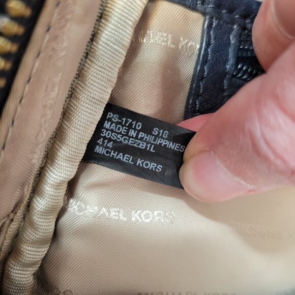 Genuine Michael Kors Rhea Zip Backpack Large Pebble Leather Navy Blue EUC